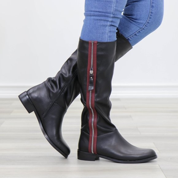 Black Below Knee Rider Boots Light Faux Fur Inside - Picture 6 of 12